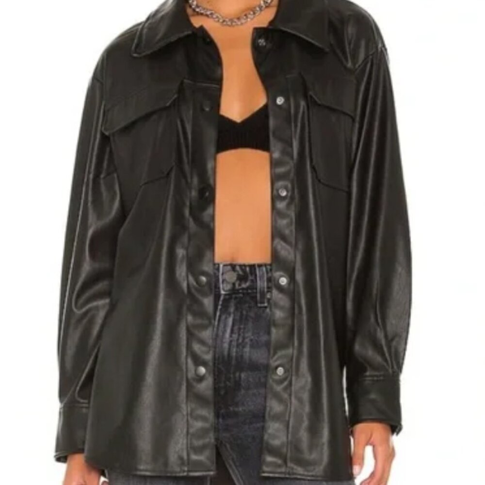 Steve Madden Black Faux Leather Good Measure Shacket (M)